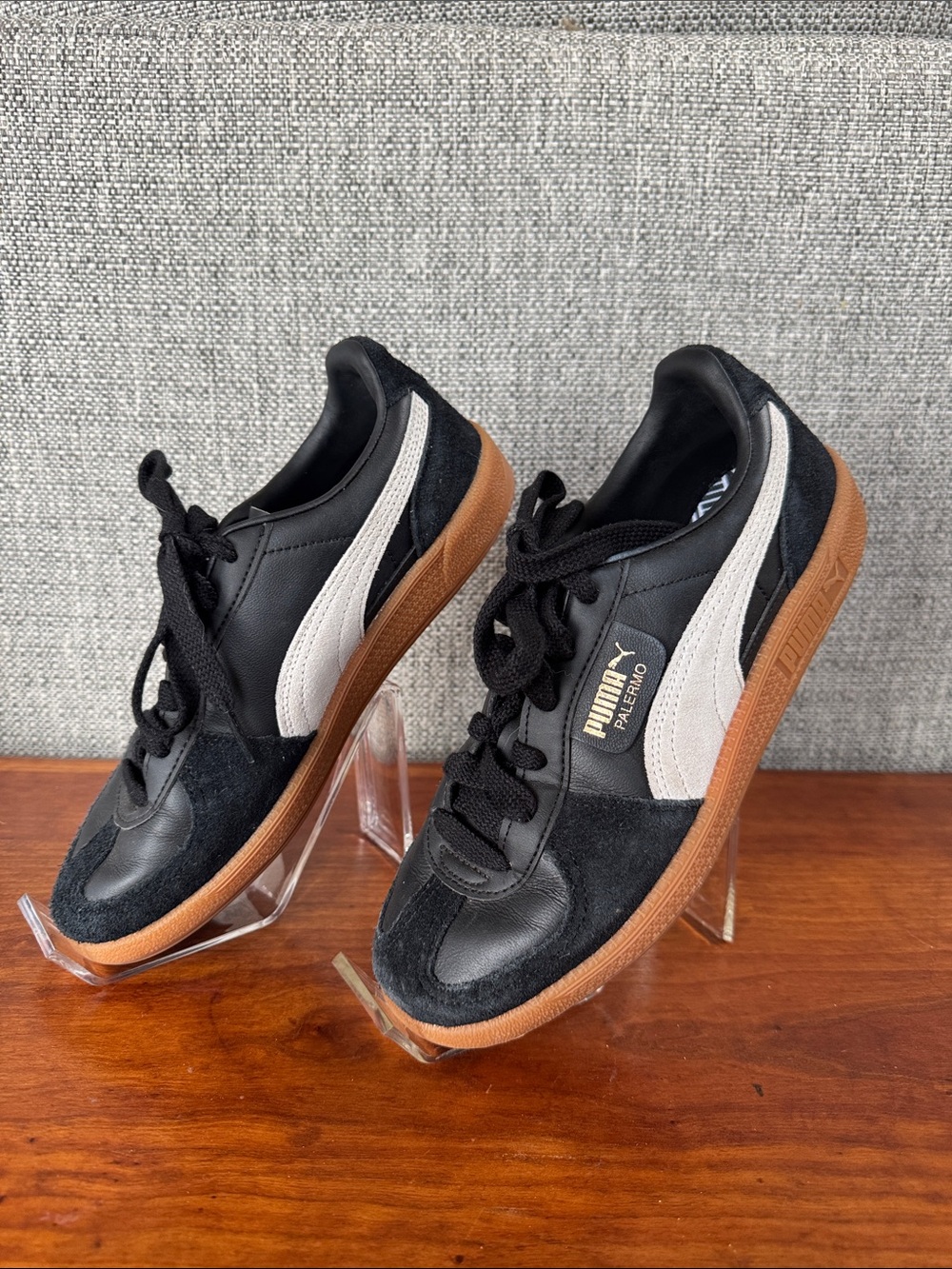 Puma Men's Black & White Suede Sneakers with Gum Sole - Picture 2 of 11